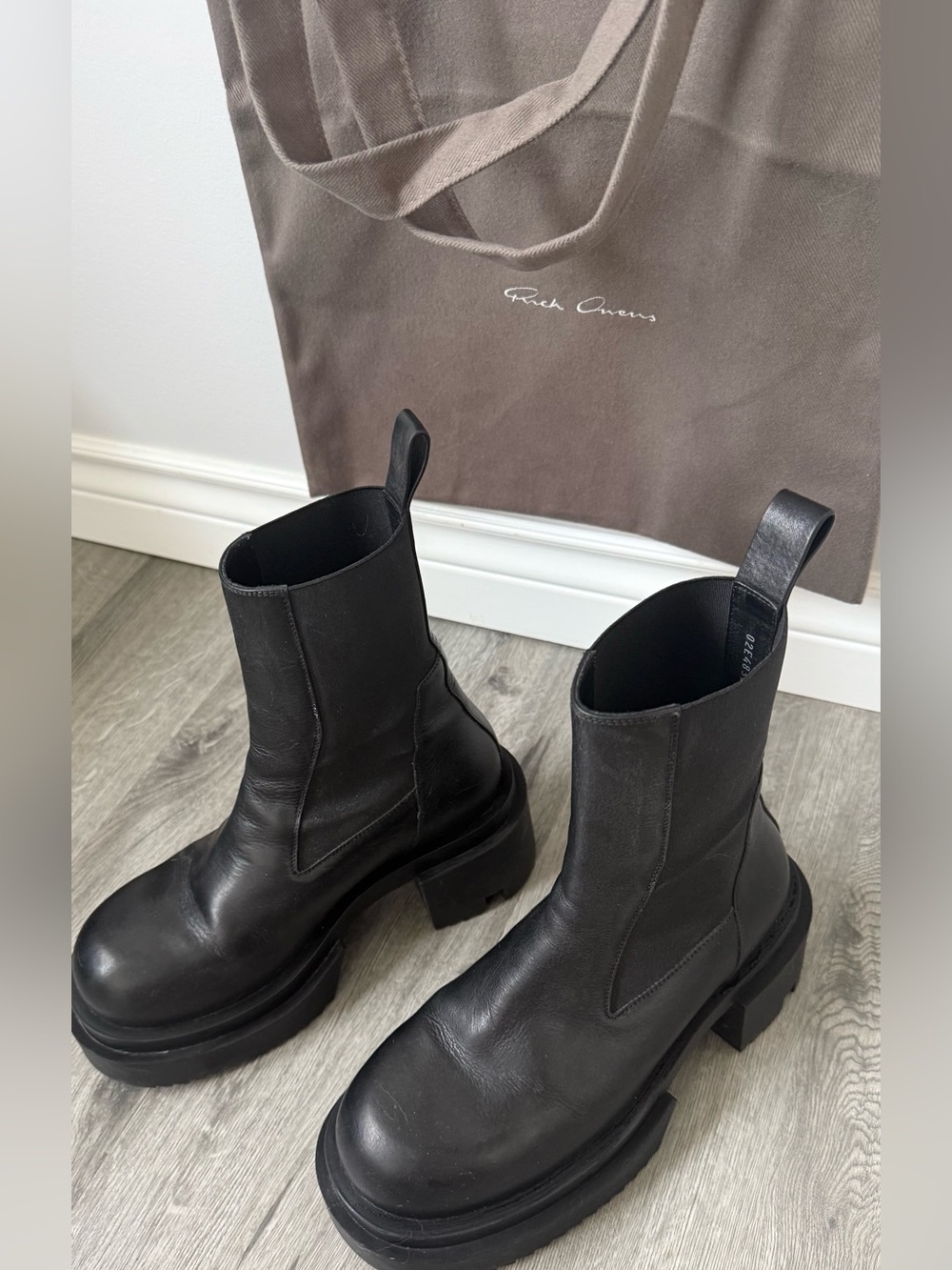 Rick Owen’s beatle leather Chelsea platform boots